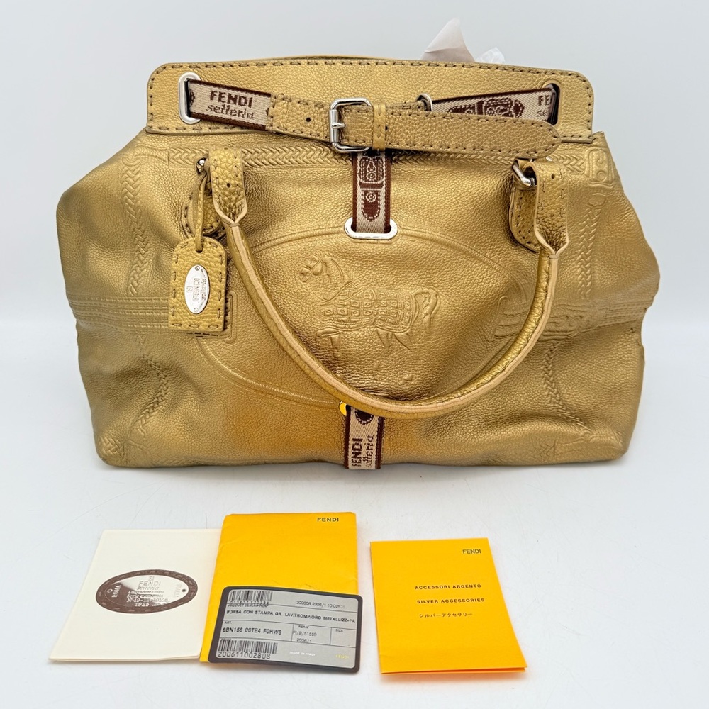 Fendi Selleria Villa Borghese Gold Leather Tote | authentic FENDI Calfskin bag